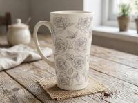 Roses - Large Latte Mug - Floral Coffee or Tea Cup, 17oz Ceramic, Extra Tall