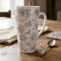 Roses - Large Latte Mug - Floral Coffee or Tea Cup, 17oz Ceramic, Extra Tall