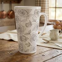 Roses - Large Latte Mug - Floral Coffee or Tea Cup, 17oz Ceramic, Extra Tall