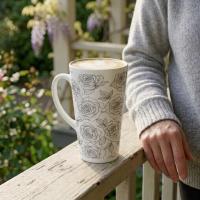 Roses - Large Latte Mug - Floral Coffee or Tea Cup, 17oz Ceramic, Extra Tall