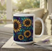 Sunflower Cups Set -  Large and Small Ceramic Mugs