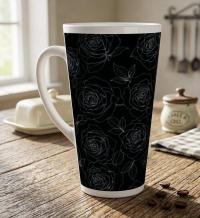 Roses - Large Latte Mug - Floral Coffee or Tea Cup, 17oz Ceramic, Extra Tall