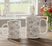 Roses, Floral Cups Set -  Large and Small Ceramic Mugs