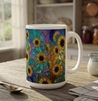 Sunflower Cups Set -  Large and Small Ceramic Mugs