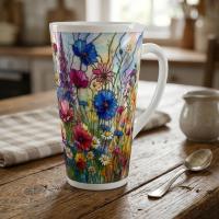 Large Floral Mugs, Latte Mug - Coffee or Tea Cup, Extra Tall, 17oz Ceramic