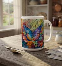 Butterfly Cups Set -  Large and Small Ceramic Mugs