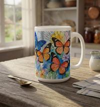 Butterfly Cups Set -  Large and Small Ceramic Mugs