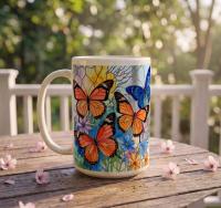 Butterfly Cups Set -  Large and Small Ceramic Mugs