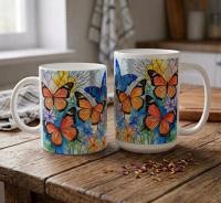 Butterfly Cups Set -  Large and Small Ceramic Mugs