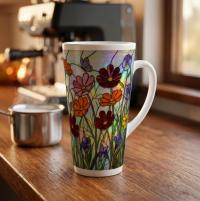 Floral - Latte 17oz Ceramic Mug - Coffee or Tea Cup, Extra Tall