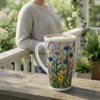 Floral - Latte 17oz Ceramic Mug - Coffee or Tea Cup, Extra Tall