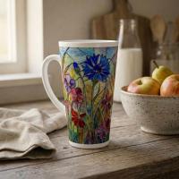 Floral - Large Latte Mug - Coffee or Tea Cup, 17oz Ceramic, Extra Tall
