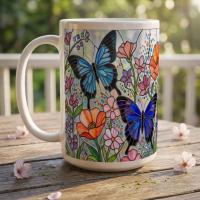 Butterfly Cups Set -  Large and Small Ceramic Mugs
