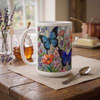 Butterfly Cups Set -  Large and Small Ceramic Mugs