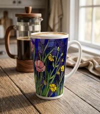 Floral Latte 17oz Ceramic Mug - Coffee or Tea Cup, Extra Tall