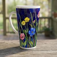 Floral Latte 17oz Ceramic Mug - Coffee or Tea Cup, Extra Tall