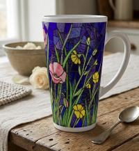 Floral Latte 17oz Ceramic Mug - Coffee or Tea Cup, Extra Tall