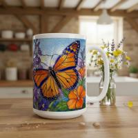 Set of Big Mugs, Butterfly Cup Set, Large 15 oz Matching Cups