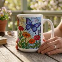 Set of Big Mugs, Butterfly Cup Set, Large 15 oz Matching Cups