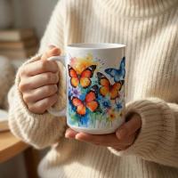 Set of Big Mugs, Butterfly Cup Set, Large 15 oz Matching Cups