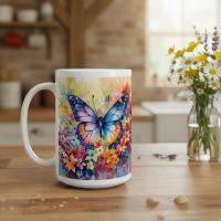 Set of Big Mugs, Butterfly Cup Set, Large 15 oz Matching Cups