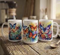 Set of Big Mugs, Butterfly Cup Set, Large 15 oz Matching Cups