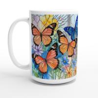 Set of Big Mugs, Butterfly Cup Set, Large 15 oz Matching Cups