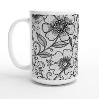 Set of Big Mugs, Floral Cup Set, Large 15 oz Matching Cups