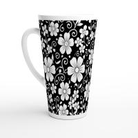 Set of 3 Cups, Floral, Large 17oz Latte Ceramic Mugs - Extra Tall Cup Set