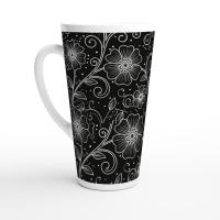 Set of 3 Cups, Floral, Large 17oz Latte Ceramic Mugs - Extra Tall Cup Set