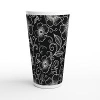 Set of 3 Cups, Floral, Large 17oz Latte Ceramic Mugs - Extra Tall Cup Set
