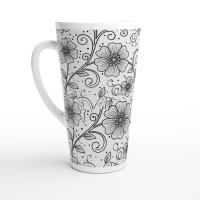 Set of 3 Cups, Floral, Large 17oz Latte Ceramic Mugs - Extra Tall Cup Set