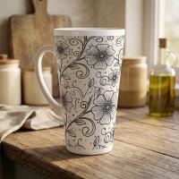 Set of 3 Cups, Floral, Large 17oz Latte Ceramic Mugs - Extra Tall Cup Set