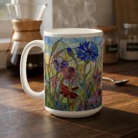 Set of Big Mugs, Floral Cup Set, Large 15 oz Matching Cups