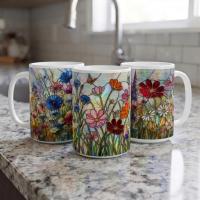 Set of Big Mugs, Floral Cup Set, Large 15 oz Matching Cups