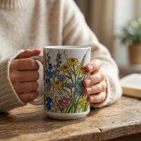 Set of Big Mugs, Floral Cup Set, Large 15 oz Matching Cups
