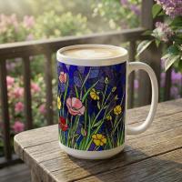 Set of Big Mugs, Floral Cup Set, Large 15 oz Matching Cups