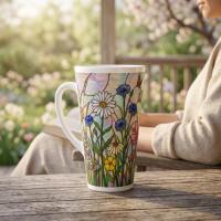 Set of 3 Cups, Floral, Large 17oz Latte Ceramic Mugs - Extra Tall Cup Set