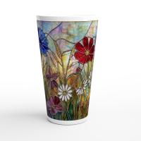 Set of 3 Cups, Floral, Large 17oz Latte Ceramic Mugs - Extra Tall Cup Set