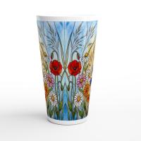 Set of 3 Cups, Floral, Large 17oz Latte Ceramic Mugs - Extra Tall Cup Set