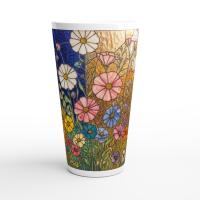 Set of 3 Cups, Floral, Large 17oz Latte Ceramic Mugs - Extra Tall Cup Set