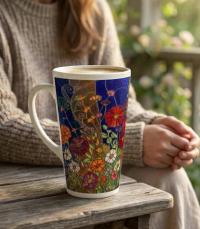 Set of 3 Cups, Floral, Large 17oz Latte Ceramic Mugs - Extra Tall Cup Set