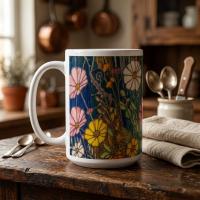 Set of Big Mugs, Floral Cup Set, Large 15 oz Matching Cups