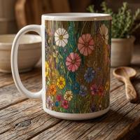 Set of Big Mugs, Floral Cup Set, Large 15 oz Matching Cups