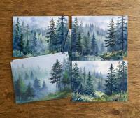 Forest Greeting Cards, Set of 4, Botanical Art, Blank Gift Cards