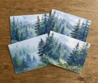 Forest Greeting Cards, Set of 4, Botanical Art, Blank Gift Cards