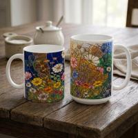Floral Cups -  Large and Small Ceramic Mugs