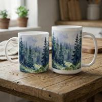 Forest Cups Set -  Large and Small Ceramic Mugs