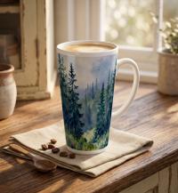Set of 4 Cups, Forest, Large 17oz Latte Ceramic Mugs - Extra Tall Cup Set