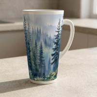 Set of 4 Cups, Forest, Large 17oz Latte Ceramic Mugs - Extra Tall Cup Set